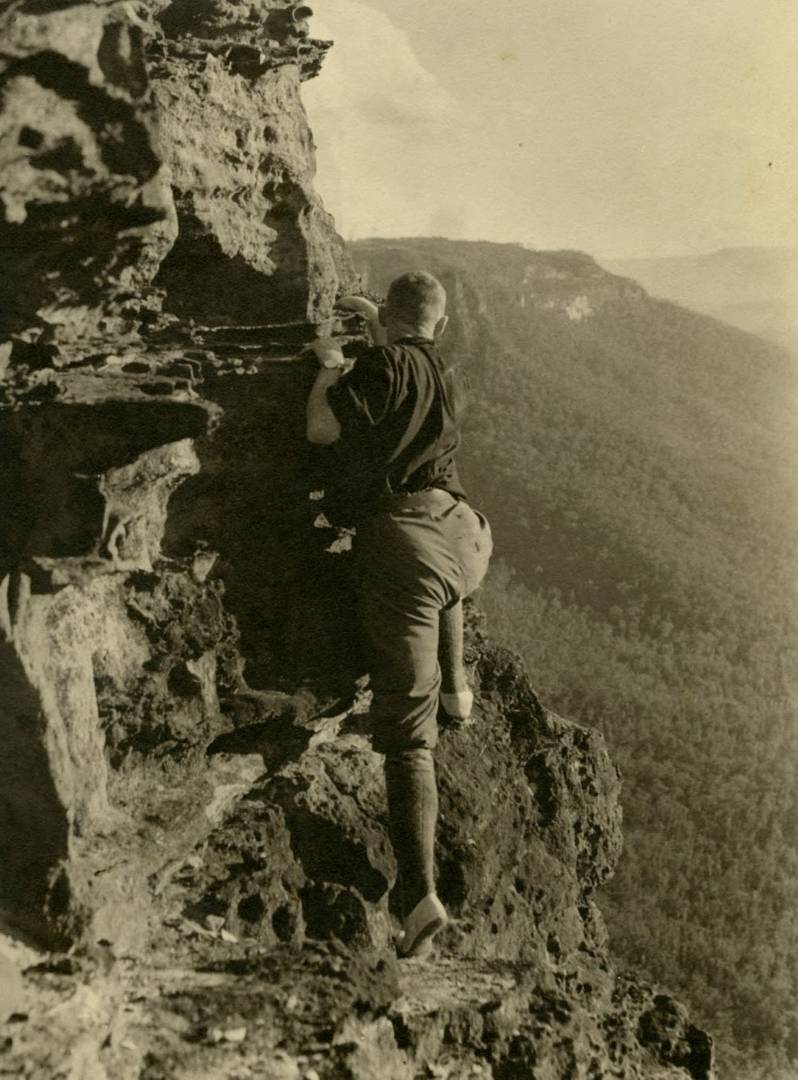 Eric Dark climbing Boars Head |  <i>Source: Local Studies Collection - Blue Mountains City Library</i>