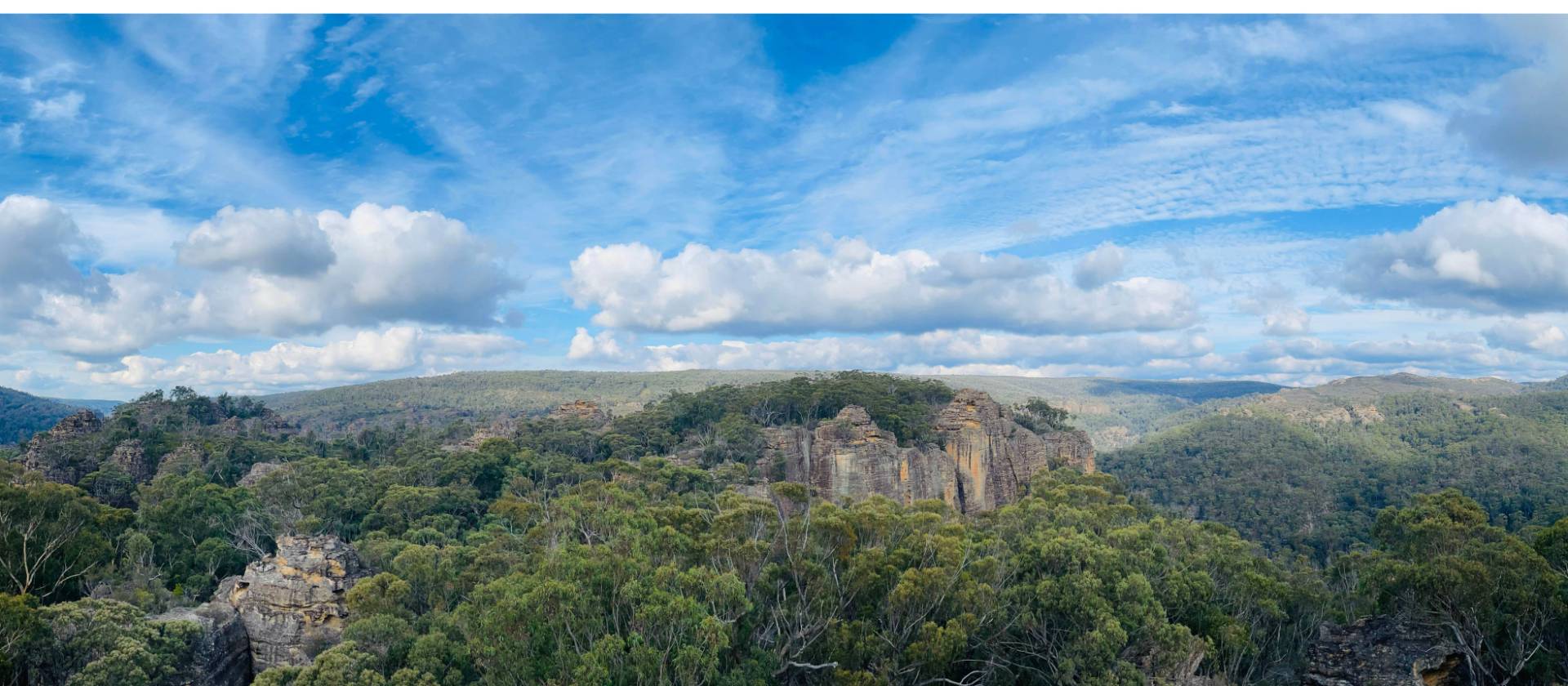 The walk out from Tigersnake Canyon offers spectacular expansive views across the Wollemi Wilderness