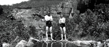 Eric Dark and son Michael at 'Jerrikellimi Pool' in Leura | Source: Local Studies Collection - Blue Mountains City Library